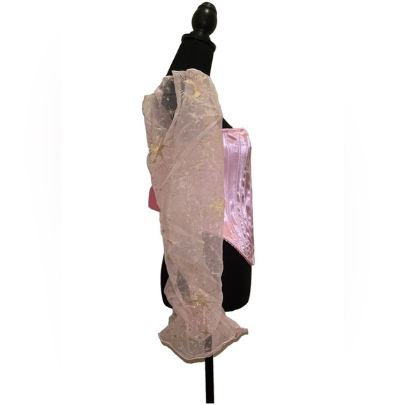 Sugar Thrillz Pink Satin Boned Corset with Long Sheer puffy sleeves Halloween - Picture 4 of 5